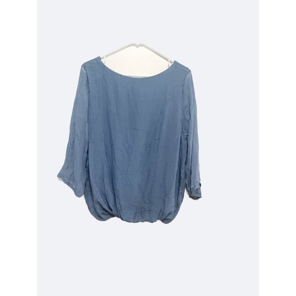 Blue Relaxed Fit Blouse with Ruched Sleeves - Picture 2 of 5